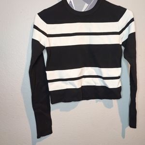 Zara Black and White Striped Knit Long Sleeve Top Size M